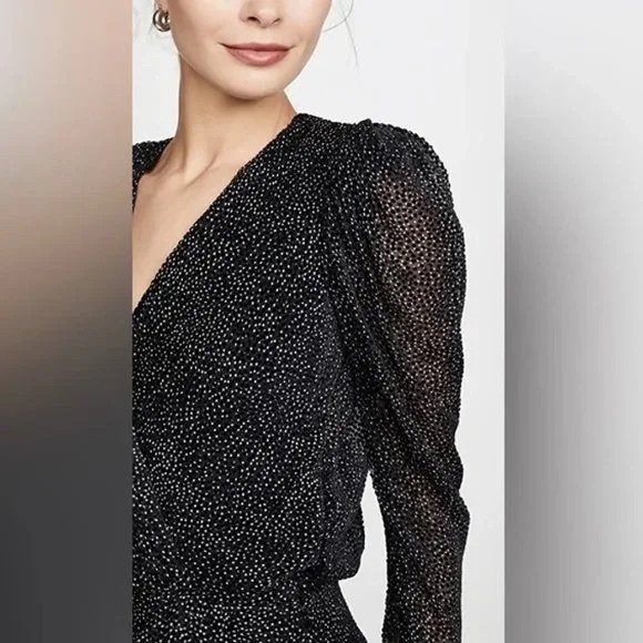 Ba&sh Celia Black Velvet Dot Ruffle Mini Dress - Picture 4 of 8